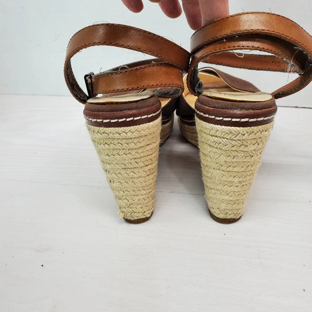 Lands End Canvas 1963 Brown Espradille Sandals Open Toe Wedge Heel Size 8 B
